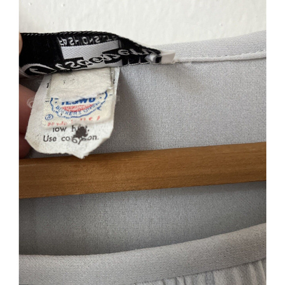 60s silver pleat‎ womens dress midi blouson chiffon long sleeve disco retro M - Picture 3 of 9